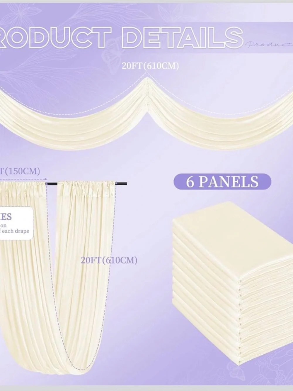 Ivory Ceiling Drapery Swag for Event and Interior Styling